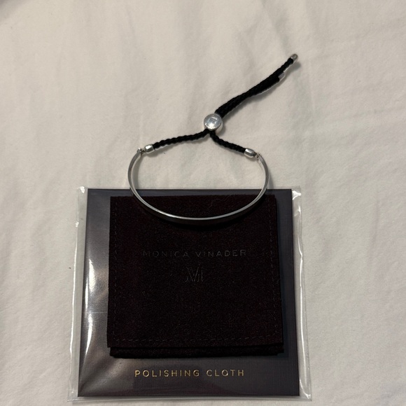 Monica Vinader Silver Bangle with Black Cord - Picture 1 of 4